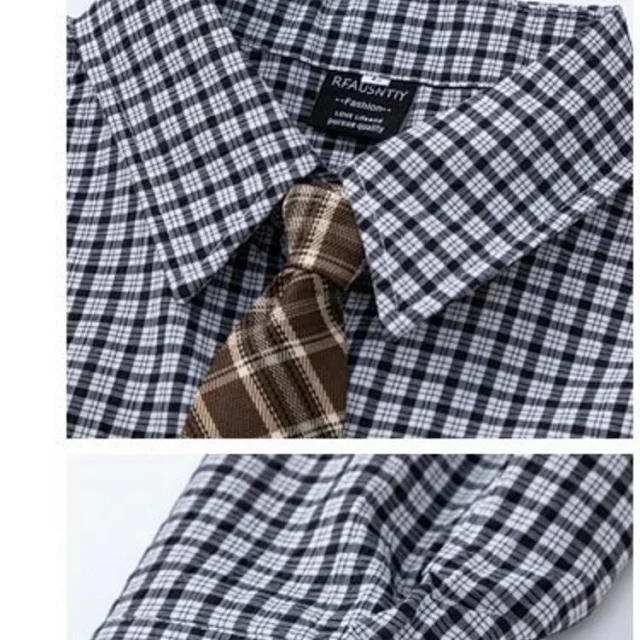 Unbranded Shirts Long-Sleeve Checkered Button-Up Shirt with Decorative Tie product detail image 14