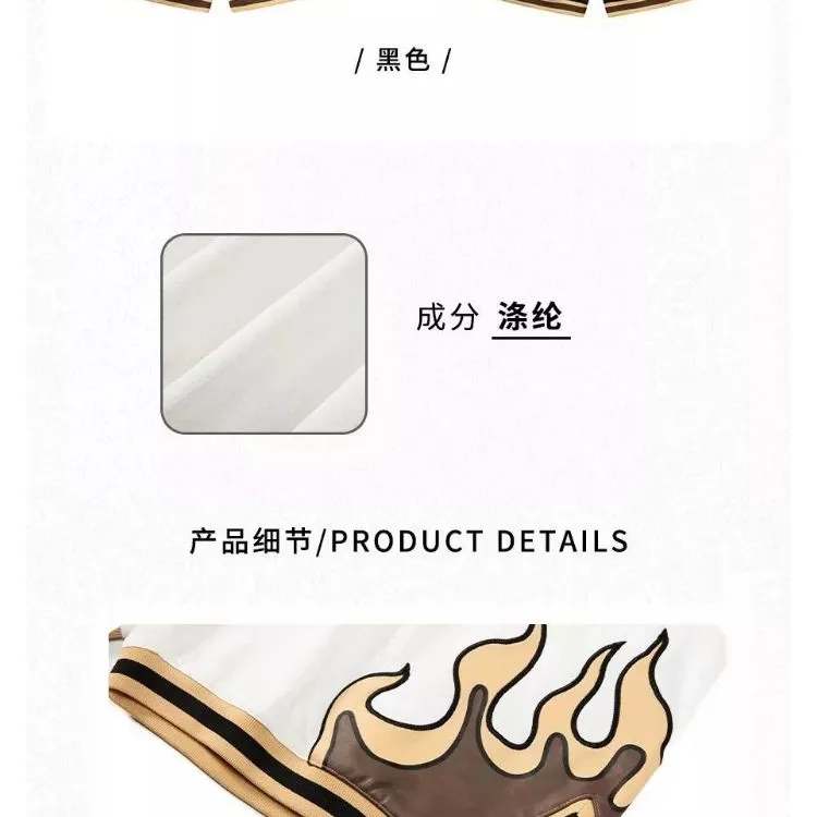 UNSHACKLED国潮火焰系列美式短裤透气速干短裤男四分裤不过膝抽绳
