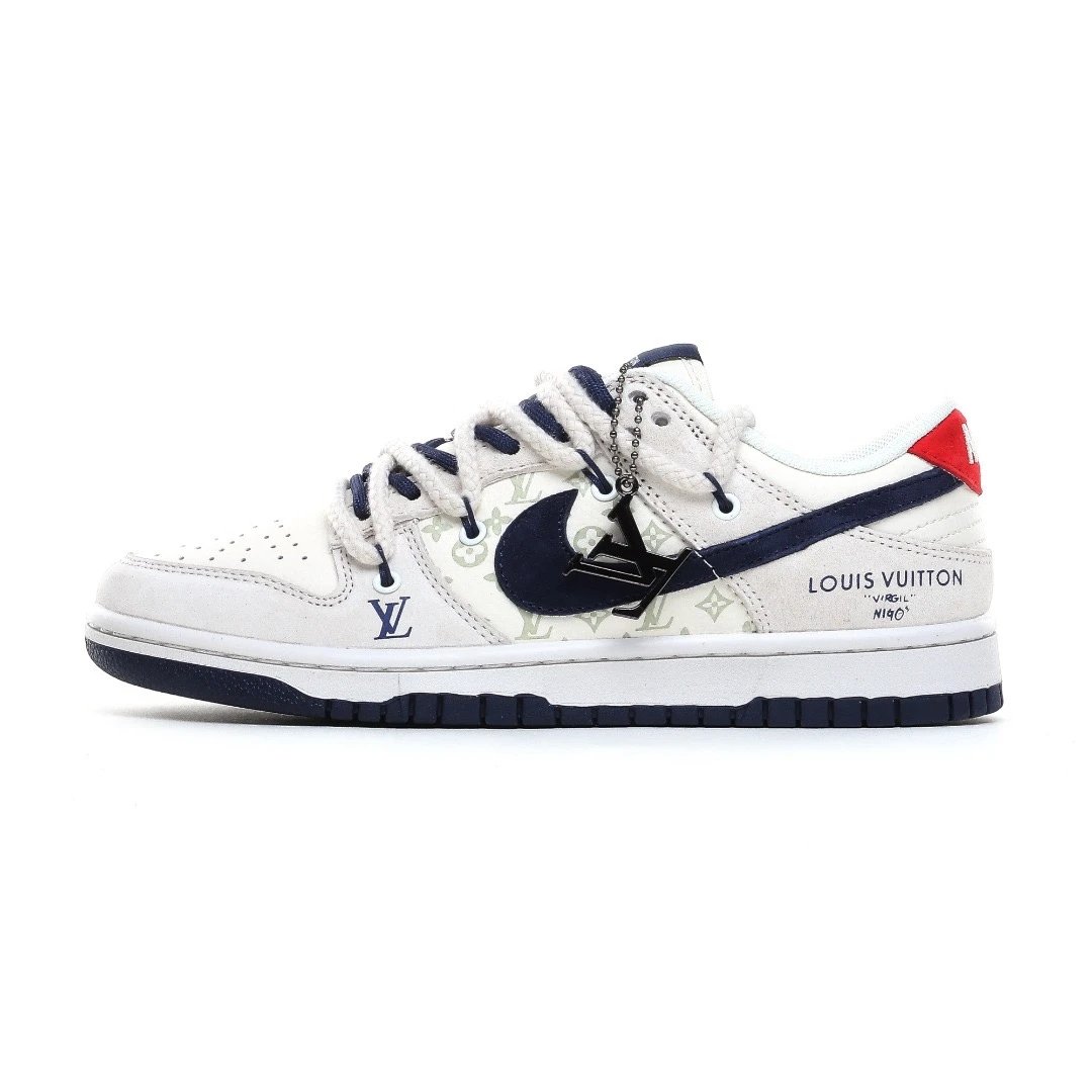 海外爆款限量发售！公司级 Nike SB Dunk Low“lv联名——深蓝印花” 周年高端定制 低帮休闲板鞋 定制鞋盒 大厂纯原品质出货 超高清洁度 皮料切割干净无任何毛边 细节完美