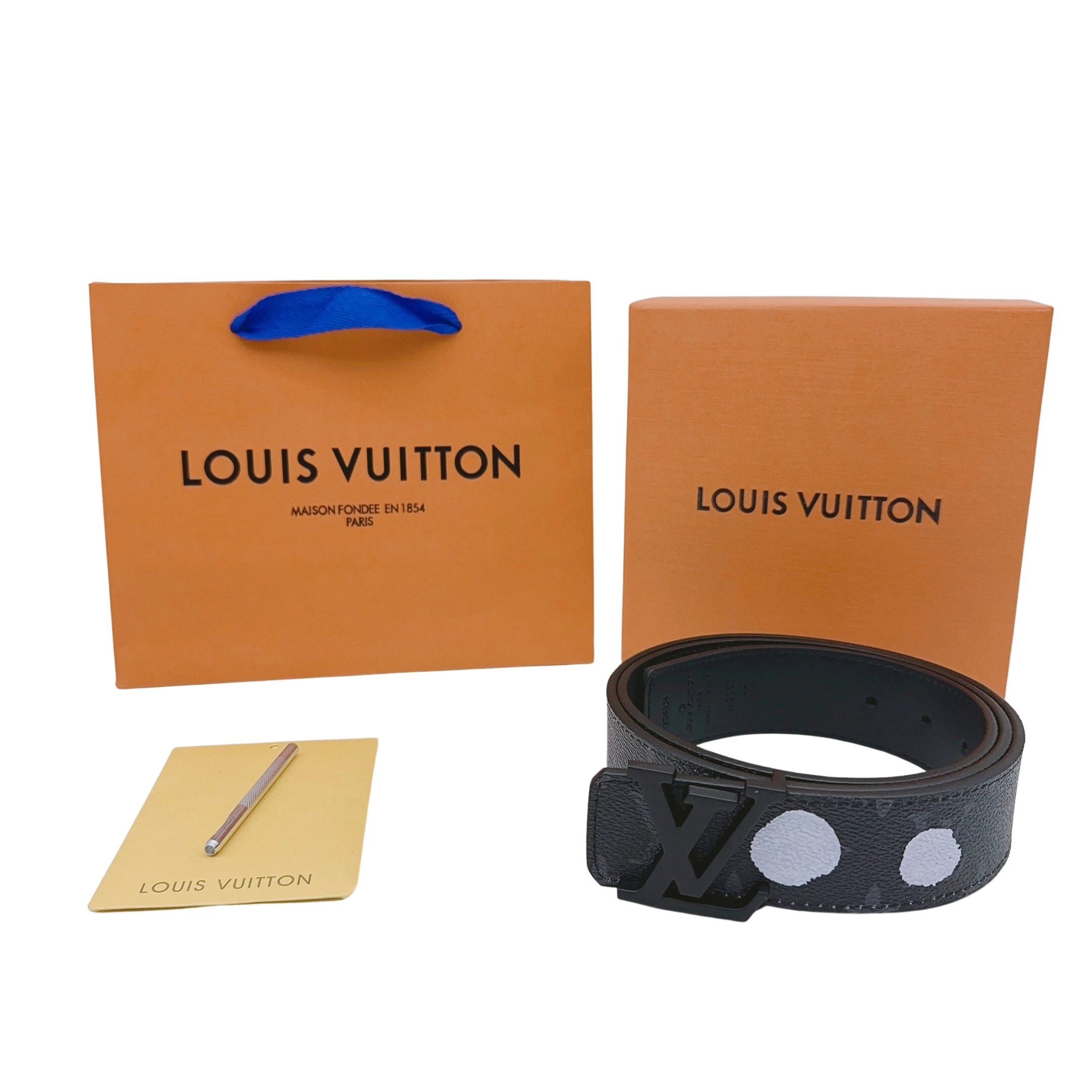 （芯片版）特价 LOUISVUITTONLV XYK 联名草间弥生，限定 LVINITIALES 双面平滑扣 男款 宽 4cm，lv x YK lv INITIALES 40 毫米双面腰带-编码 M0