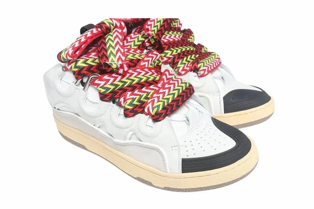 Lanvin Curb Sneakers de Cuero y Purpurina Blancas