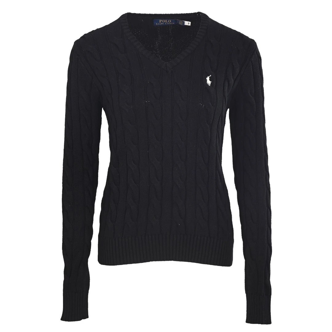 本地自取 RALPH LAUREN/拉夫劳伦RL 纯色小马刺绣大麻花针织V领毛衣 拉夫劳伦Ralph Lauren女神修身型基础经典款V领大麻花套头毛衣 主供平台直播 批发实体 缺货即补 不下架 ZP
