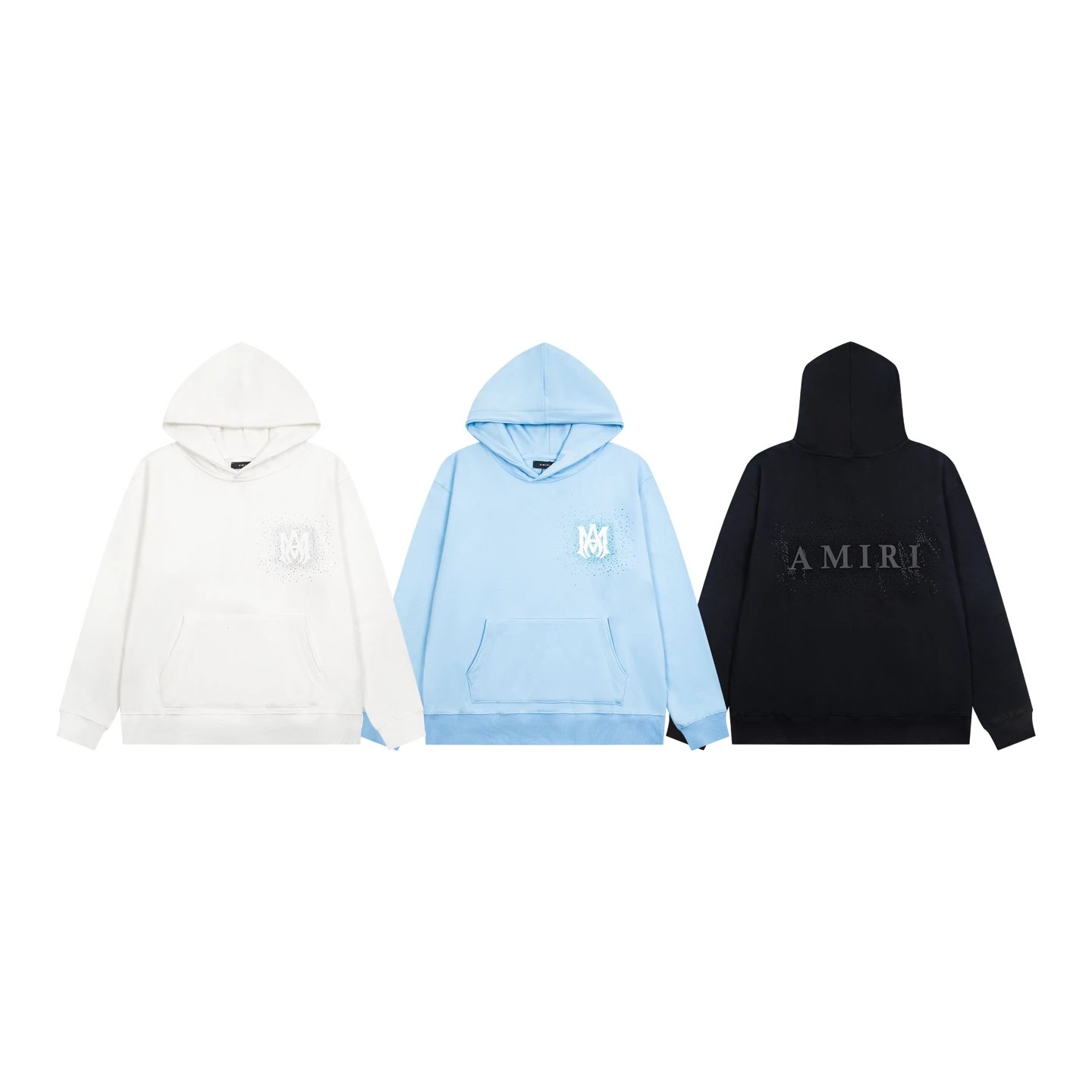 Amiri 埃米尔 美式潮牌宽松版型长袖连帽卫衣logo字母烫钻胶印印花工艺经典彩钻款式 360克纯棉毛圈 颜色 黑色 白色 兰色 尺码 S M L XL