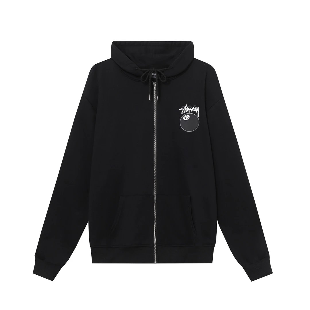 款号HN321 （高品质版本，区别通货） STUSSY 斯图西 黑8系列图案印花男女拉链连帽外套 -面料精选390克毛圈面料 手感柔软舒适 吸汗透气. -百搭款 原单品质 情侣款穿搭首选. -大厂做工