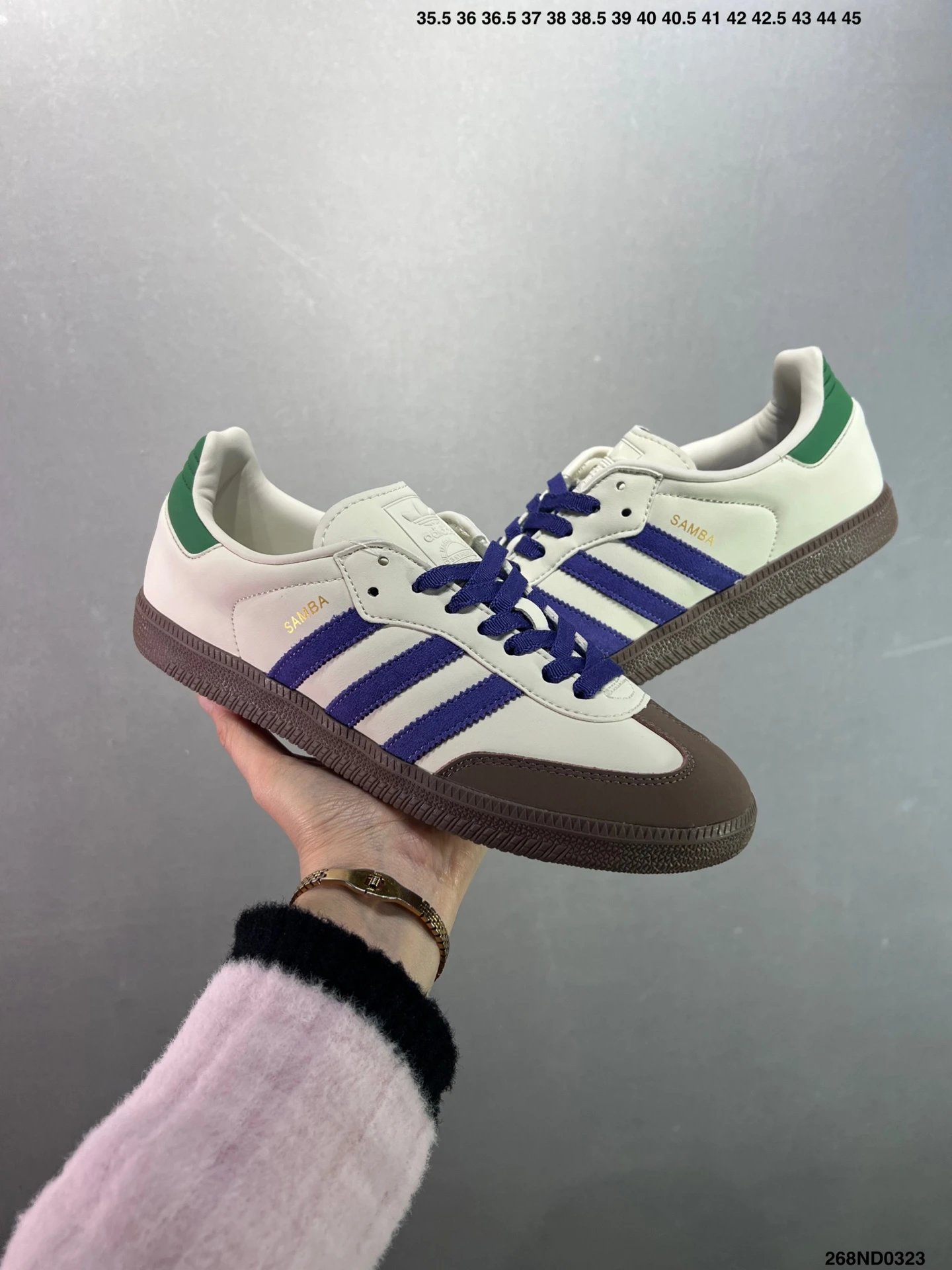 真标阿迪达斯三叶草Adidas Originals Samba Vegan OG桑巴舞系列绅士德训足球风百搭低帮休闲运动板鞋“皮革黑白浅灰焦糖底环保标识”-3