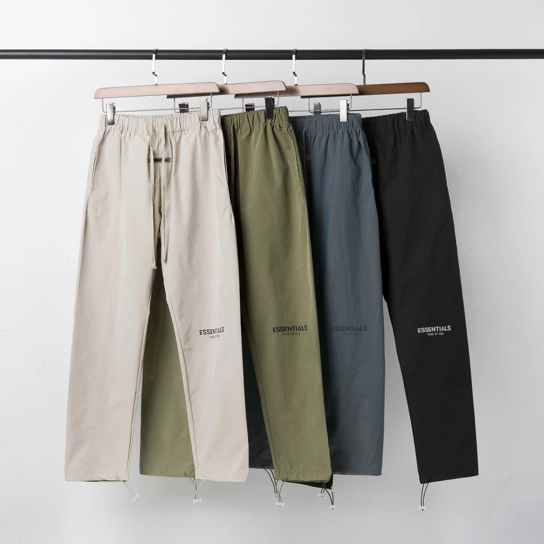 FEAR OF GOD ESSENTIALS FOG复线3M反光LOGO尼龙长裤 黑色 卡其色 军绿色 炫彩 S XL