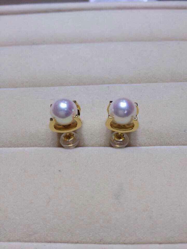 7-8mm高品质akoya卡地亚18k 金牛头耳钉
