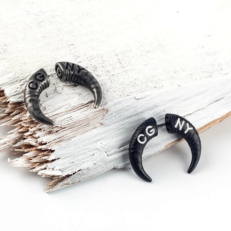 韩国ny街头风格首饰品个性气质夸张牛角耳钉男女网红耳钉潮人耳环