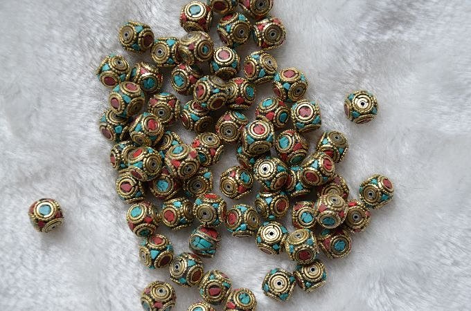 尼泊尔纯手工艺制造镶嵌铜珠散珠(粒)