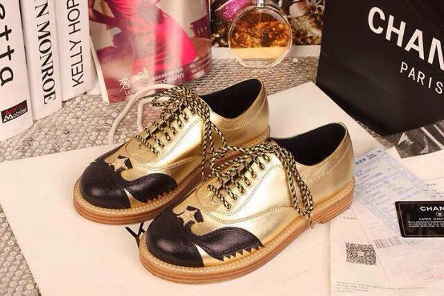 chanel 2014新款金色五星厚底松糕鞋