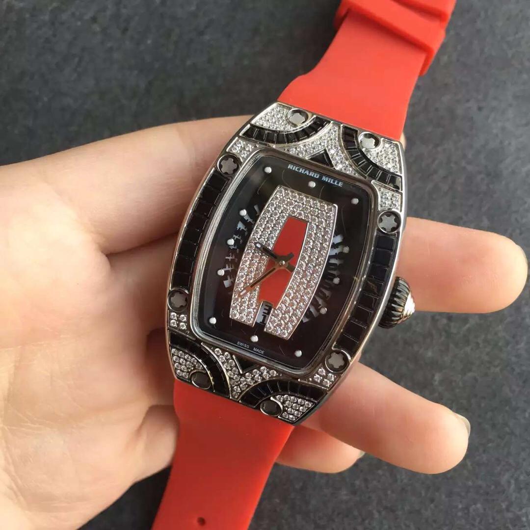 理查德米勒rm007女款红唇系列银黑钻,45x31x11mm,西铁城miyota 6t51