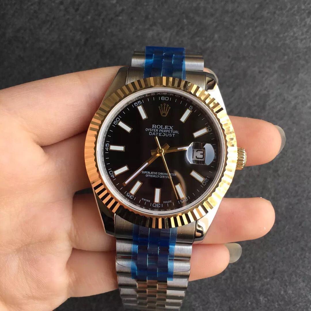 包金劳力士日志型41mm黑面,专业包金厂出品,表链,表圈,表冠包14k真金
