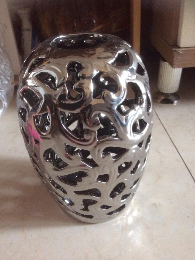 出口陶瓷镀银镂空小花瓶高21cm
