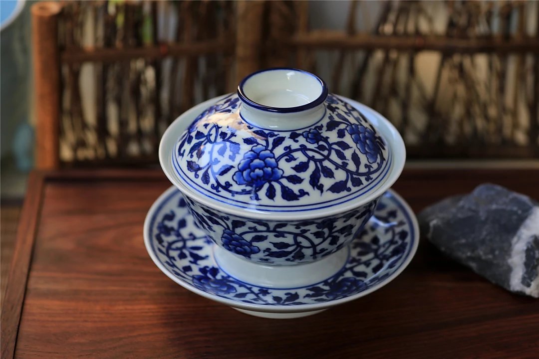 【月满西楼外楼】春风祥玉邹俊窑制款双线牡丹盖碗(特价)