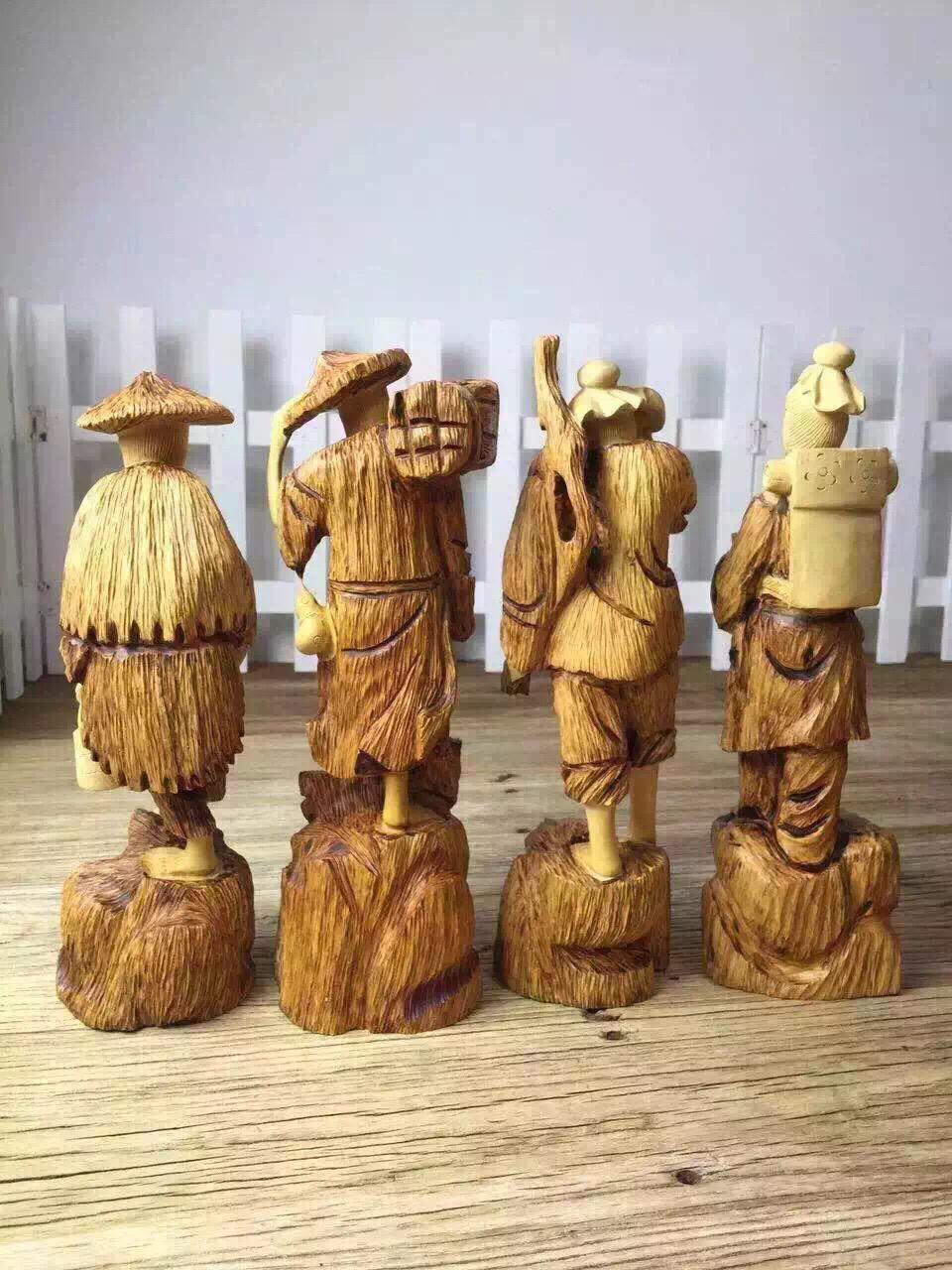 md435 渔樵耕读木雕精品 【黄杨木工艺小件】仙游木雕艺术摆件 居家