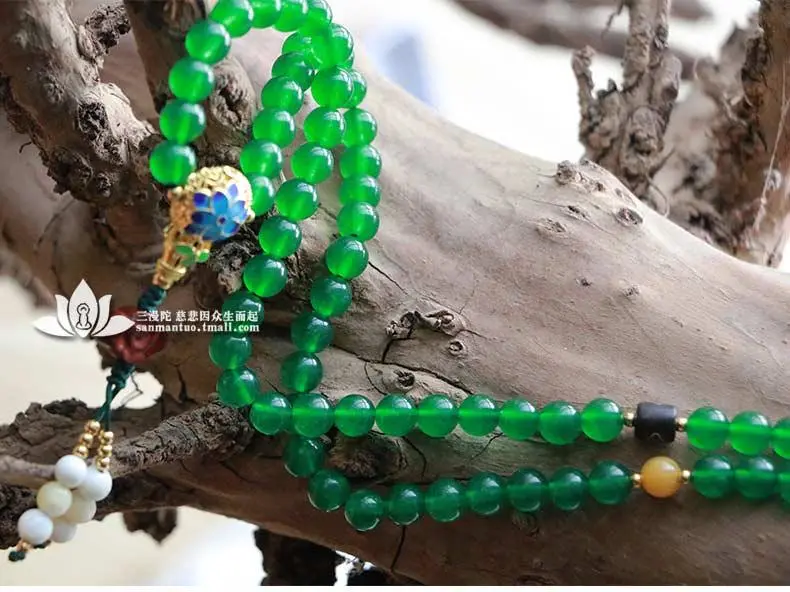 三漫陀绿度母念珠度母佛珠挂件108颗手链绿玛瑙水晶手串男女项链