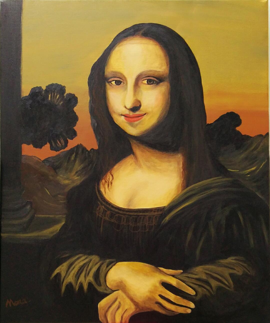 尺寸:50×60厘米材质:丙烯油画《早期蒙娜丽莎的微笑》