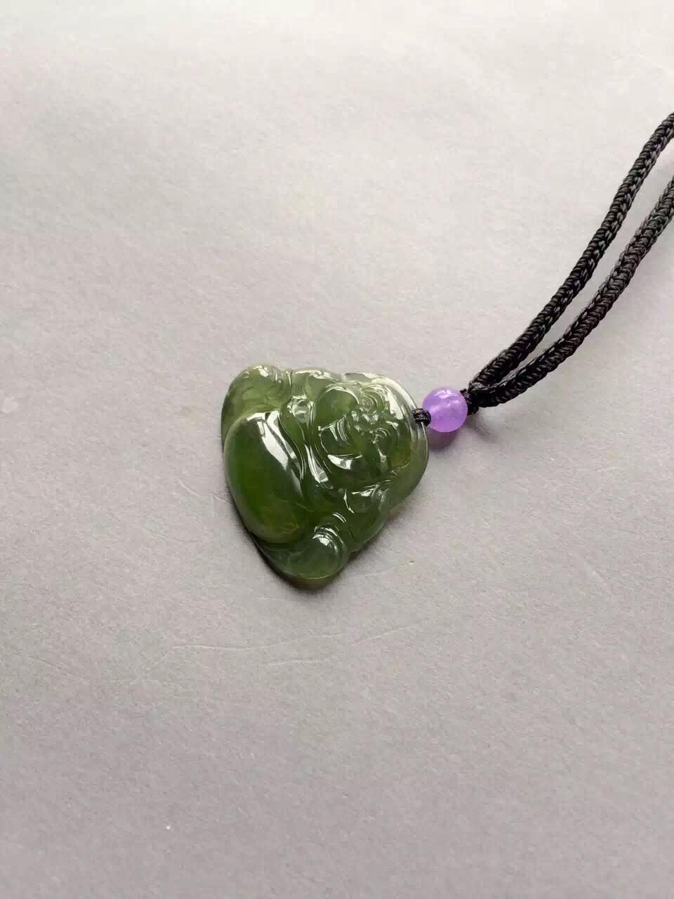 冰种橄榄绿翡翠弥勒佛