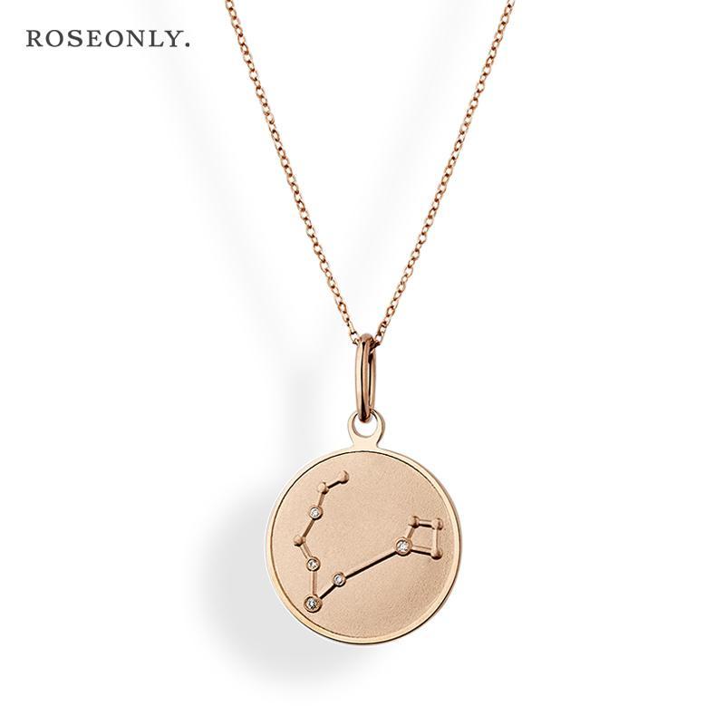 roseonly星座经典小牌玫瑰金项链镶钻玫瑰花永生花礼盒速递送情人