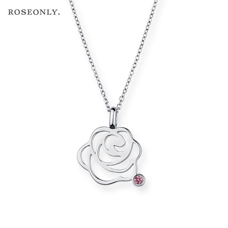 roseonly恒久经典唯爱玫瑰白金项链镶钻永生花礼盒全国速递