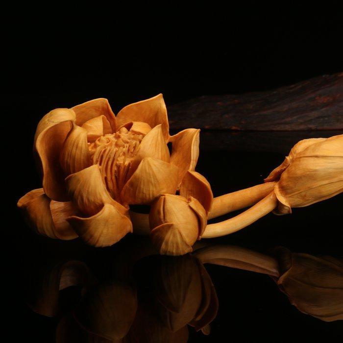 文玩天下商城 黄杨木雕荷花/莲蓬如意摆件