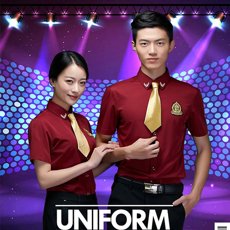 龙丽儿餐厅ktv服务员工作服短袖衬衫酒店酒吧少爷服务生工装夏装