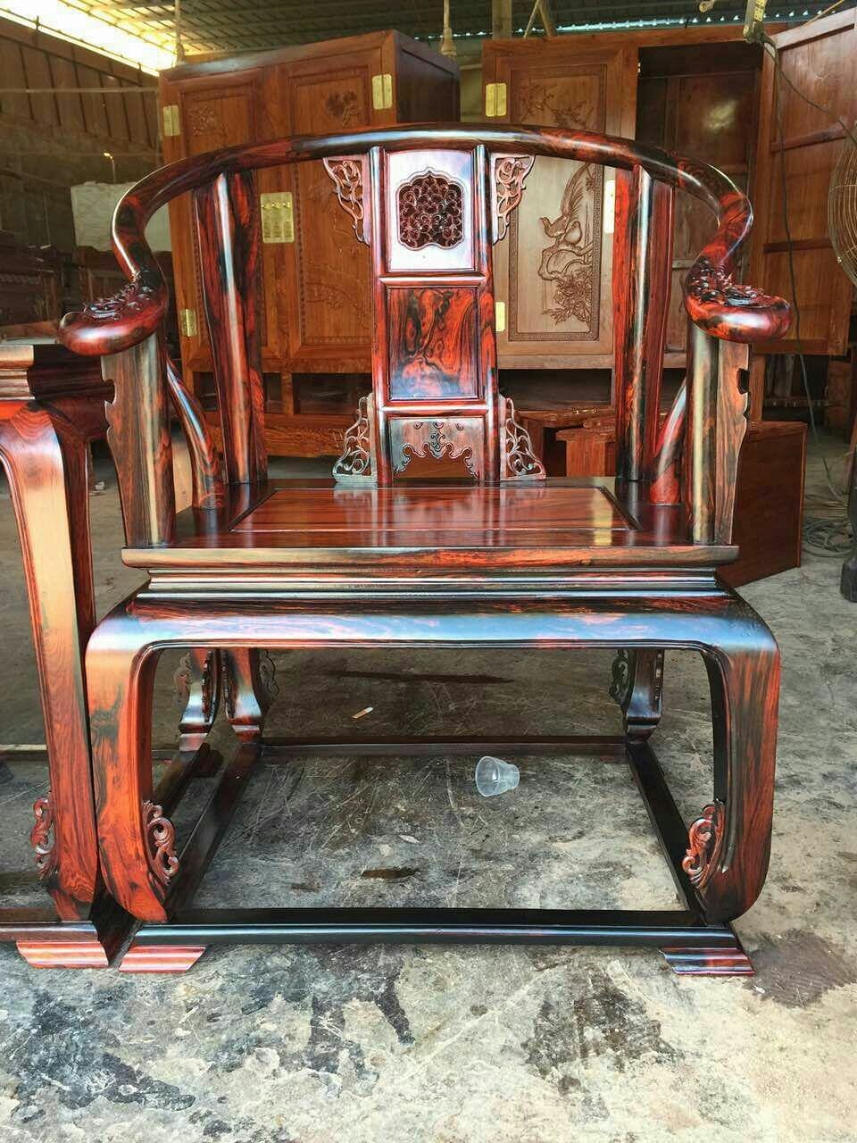 老挝大红酸枝皇宫椅 三件套全独板