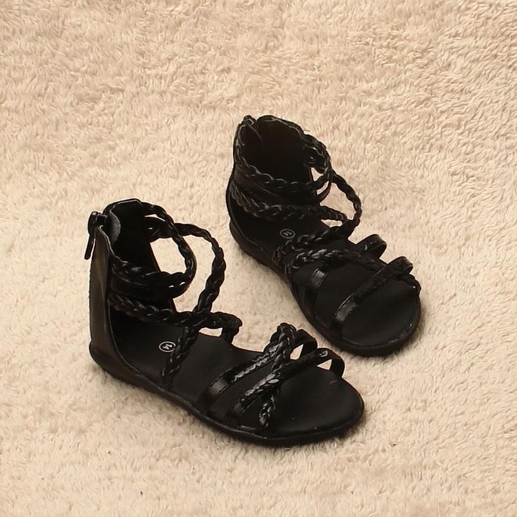 儿童凉鞋女夏新款公主鞋黑色欧美风平底真皮童鞋