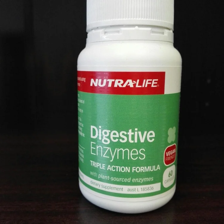 纽乐酵素消化酶缓解胃胀气60粒nutra Life Digestive Enzymes 产品功效 有助于消化系统 的正常运行促进对脂肪 蛋白质及碳水化合物的消化缓解胃胀及胃痛有助于乳