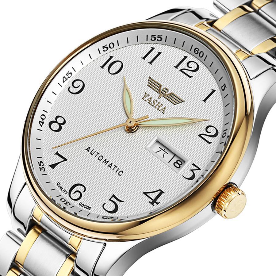 瑞士正品雅莎男士手表全自动机械表复古商务男表钢带夜光防水手表