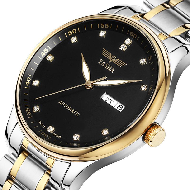 瑞士正品雅莎男士手表全自动机械表复古商务男表钢带夜光防水手表