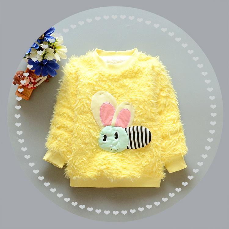 2016冬装新款女童加厚加绒卡通兔子圆领卫衣Y蜜蜂