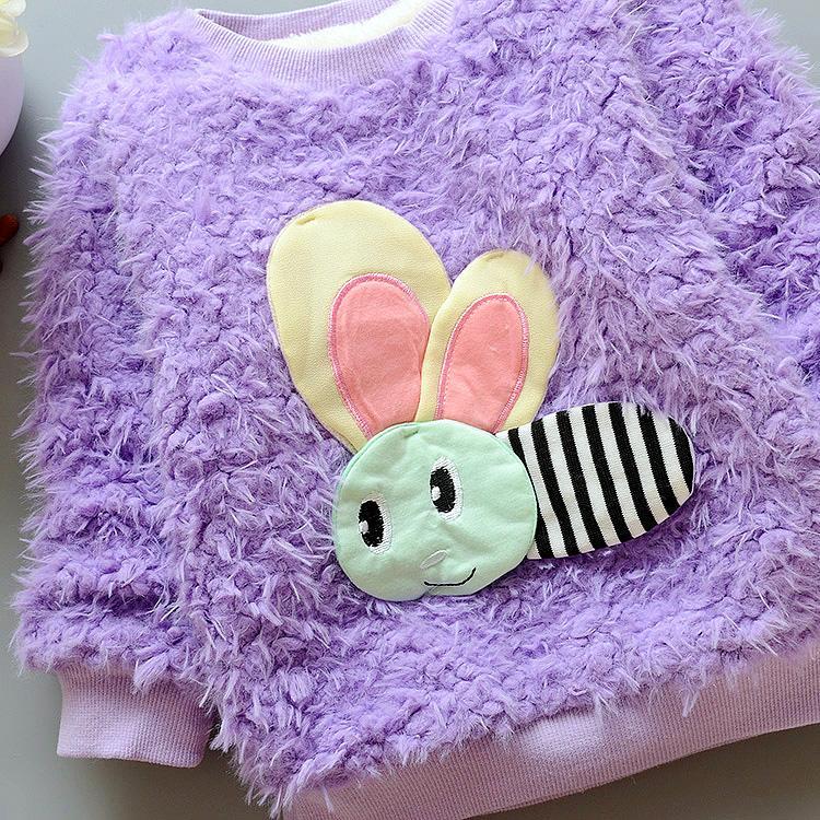 2016冬装新款女童加厚加绒卡通兔子圆领卫衣Y蜜蜂