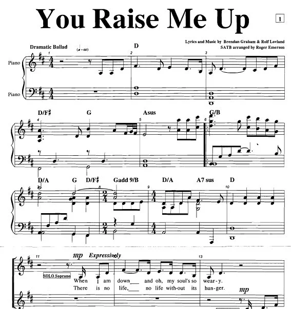 You Raise Me Up 混声合唱satb钢琴伴奏谱 Pdf钢琴乐谱五线谱 Pdf格式 可打印 可在ipad中阅读 优点 1 翻书练习总有些不方便 把乐谱打印在纸上 练哪页打印哪页是不是会很方便呢 2 电子时代ipad盛行 把乐谱放在ipad中是当下最新选择 以电子邮件发送 拍下后请