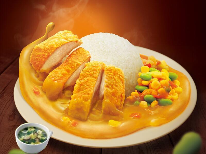 脆皮咖喱鸡腿饭 菠菜汤