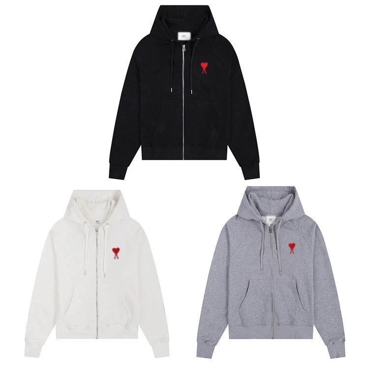 爱心拉链连帽开衫卫衣刺绣外套 am
