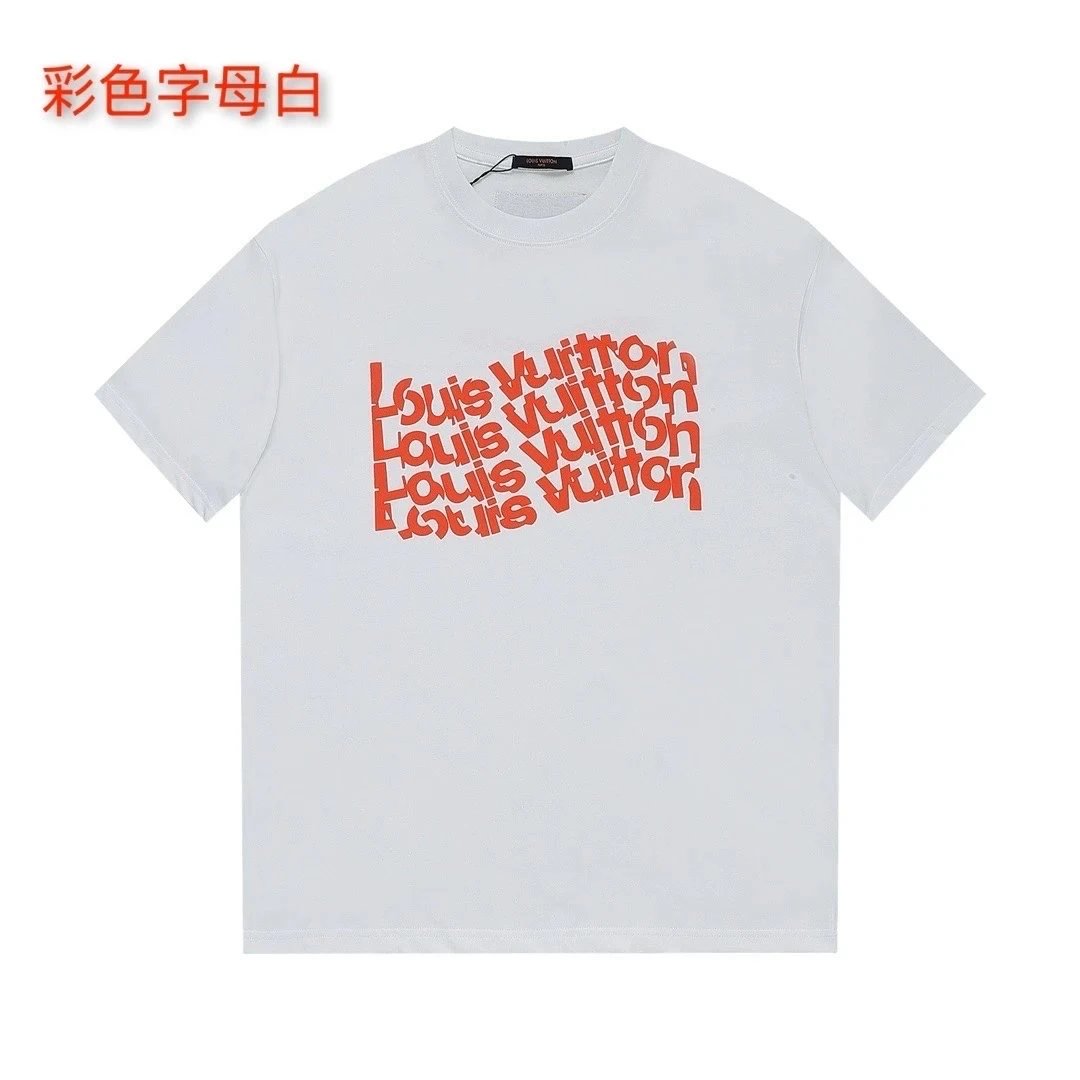 LV T-shirt colorful letters white