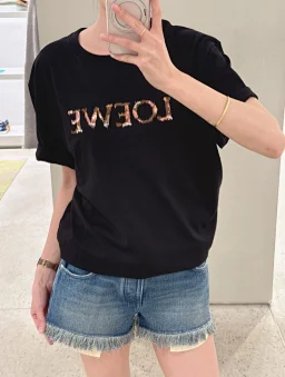 thumbnail for 25SS Loewe loew color embroidery cotton short sleeve T-shirt kz