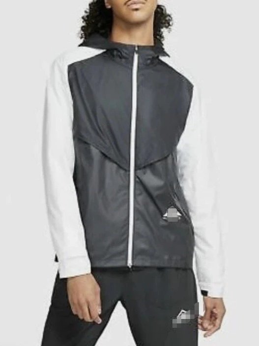adidas Men's Black and White Colorblock Hooded Windbreaker Jacket