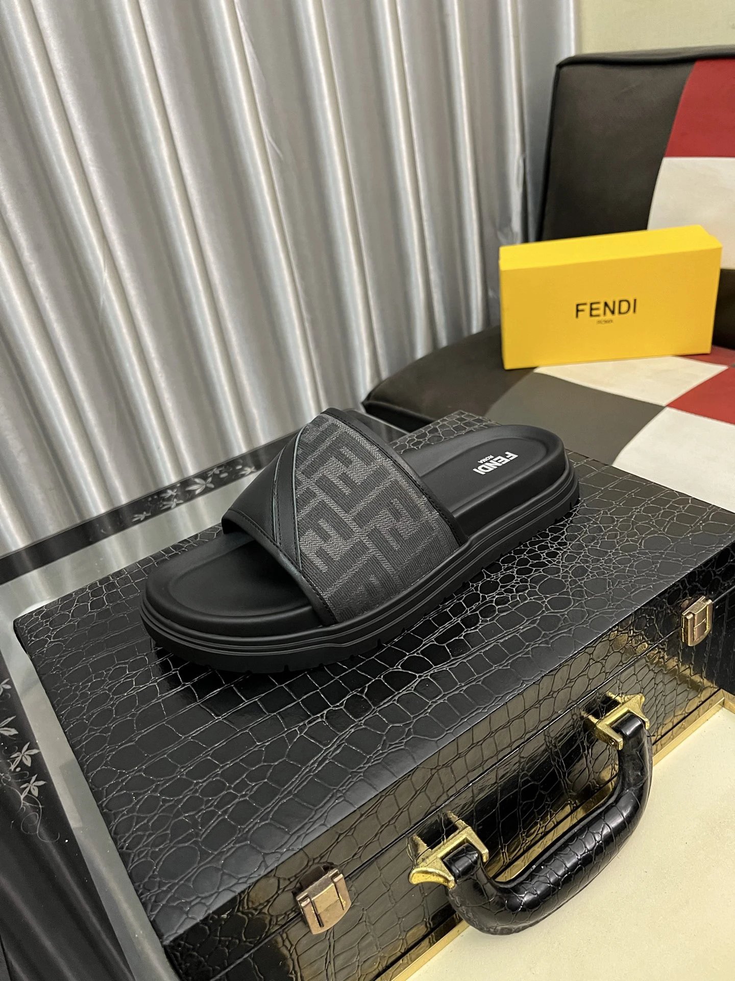 Fendi Men's FF Monogram Platform Slide Sandal