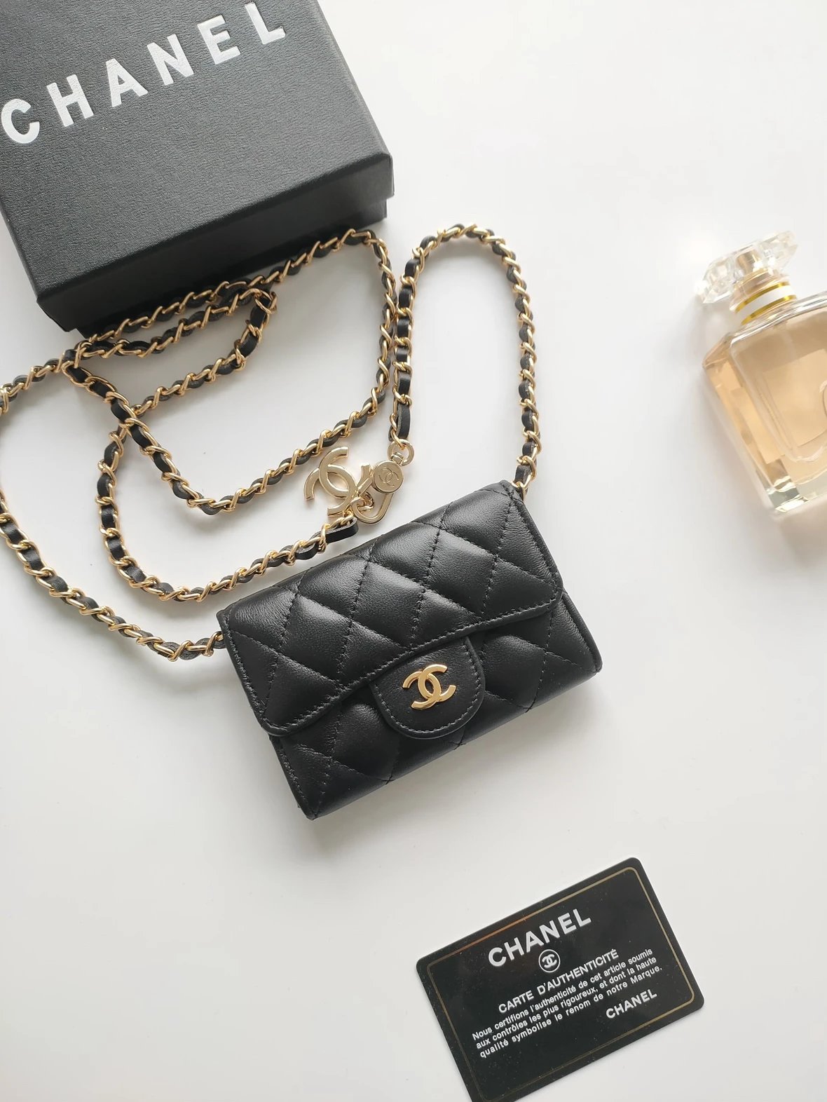 Chanel Quilted Leather Mini Flap Bag with Gold Chain Strap