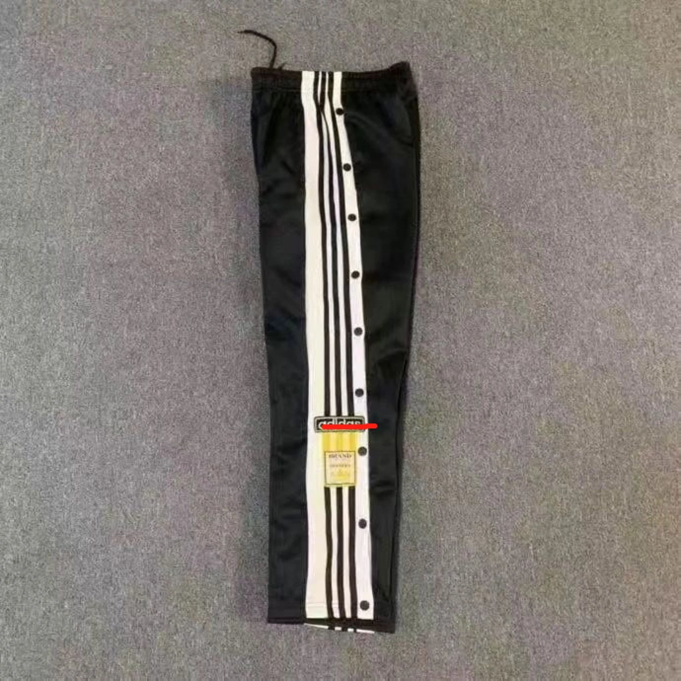 adidas Black Satin Snap-Button Track Pants with White Side Stripe