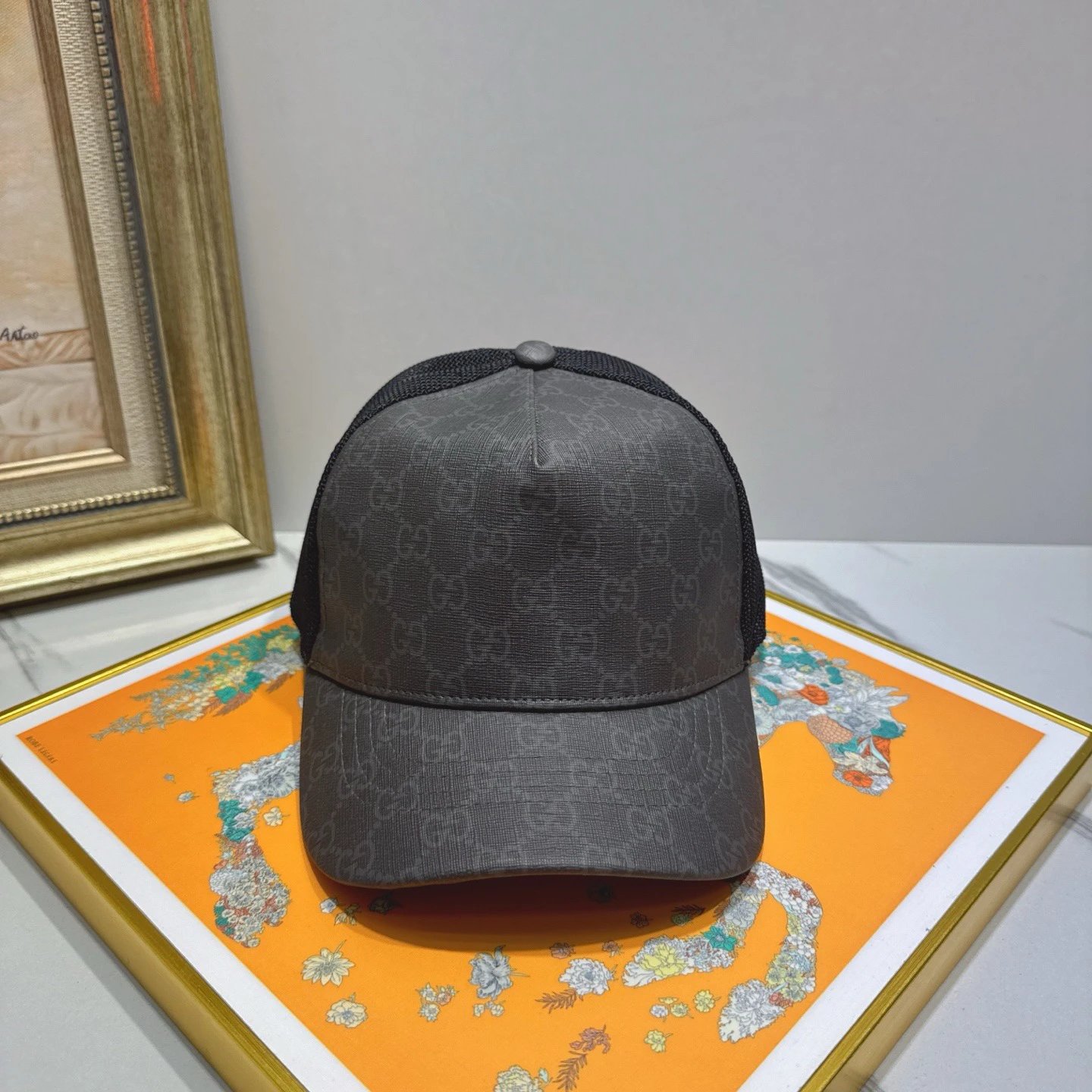 Gucci Grey GG Supreme Mesh Trucker Baseball Cap
