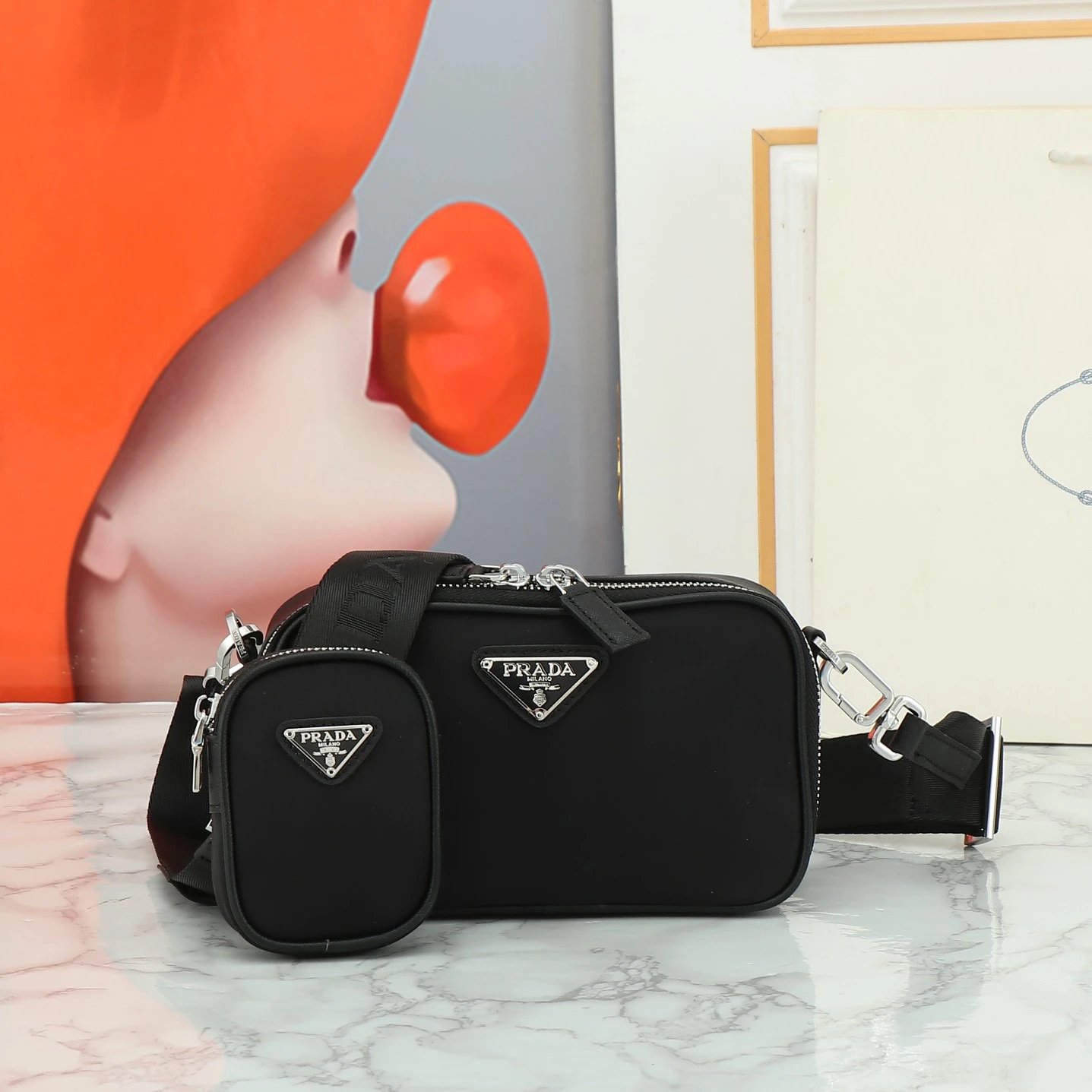 Prada Black Nylon Re-Edition Camera Bag with Detachable Pouch