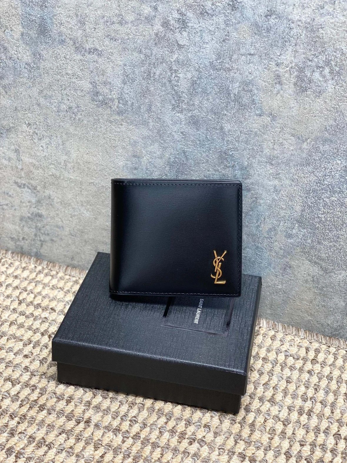 Saint Laurent Men's Leather Bifold Wallet with Gold YSL Logo