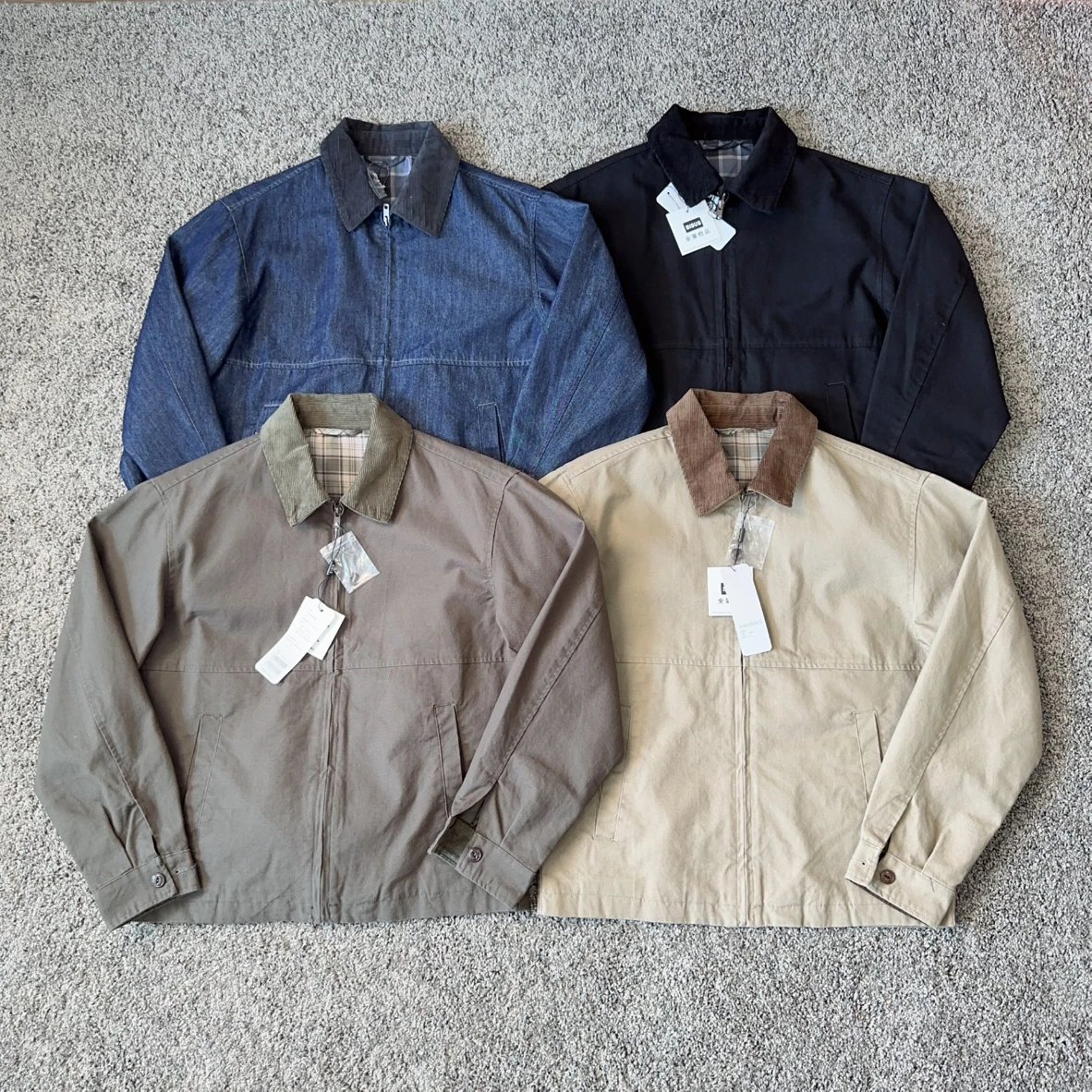 Old school Detroit solid canvas/denim corduroy color blocked minimalist American men's casual jacket jacket
