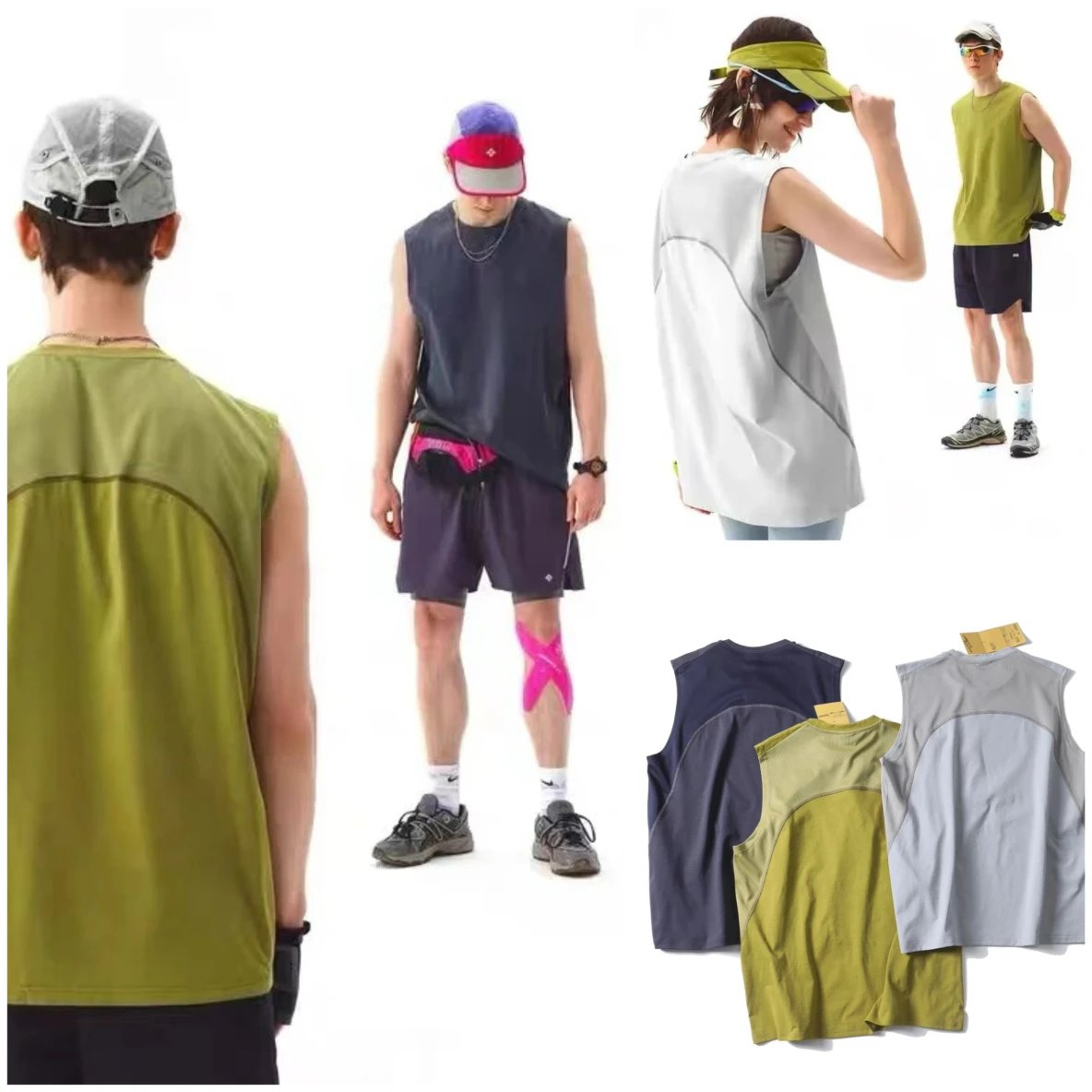 Mountain Style High-Stretch Colorblock Wide-Shoulder Cycling Tank Top