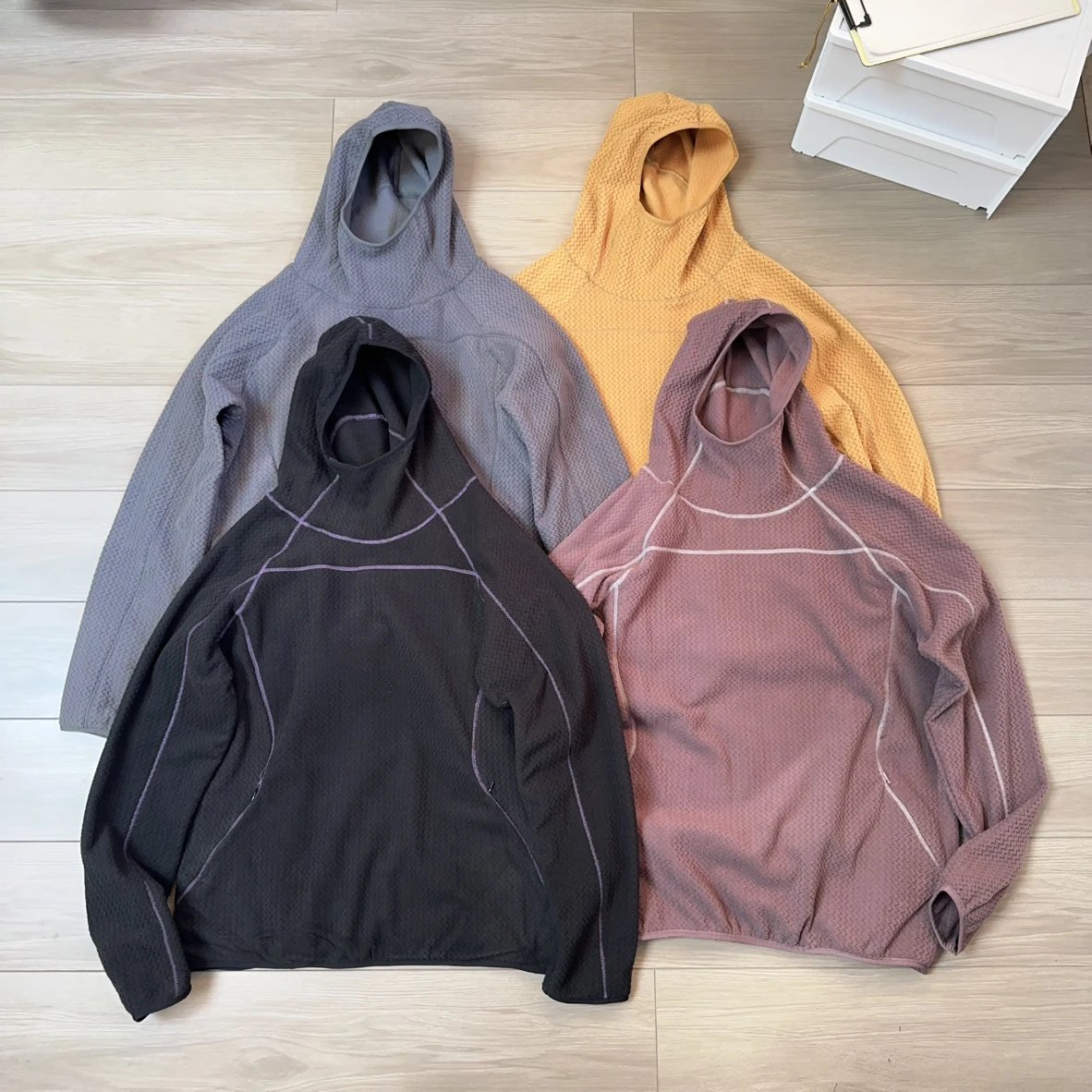 Wave Texture Heat-Retaining Fleece American Relaxed Hooded Sweatshirt