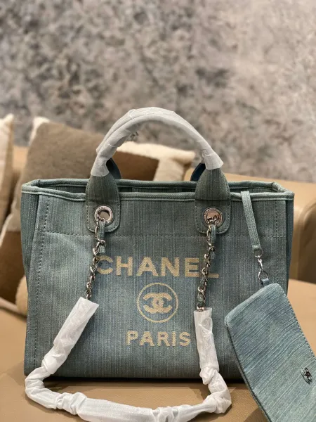 Chanel Deauville Tote Bag White Canvas with Black Logo - 18