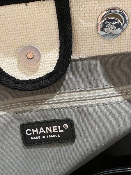 Chanel Deauville Tote Bag White Canvas with Black Logo - 50